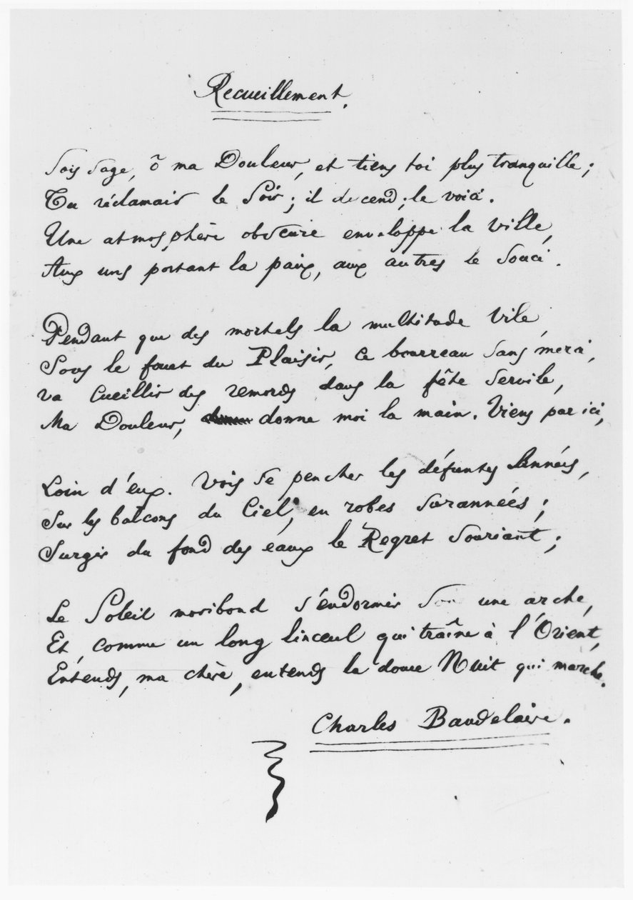 Recueillement, soneto firmado, 1861 de Charles Pierre Baudelaire