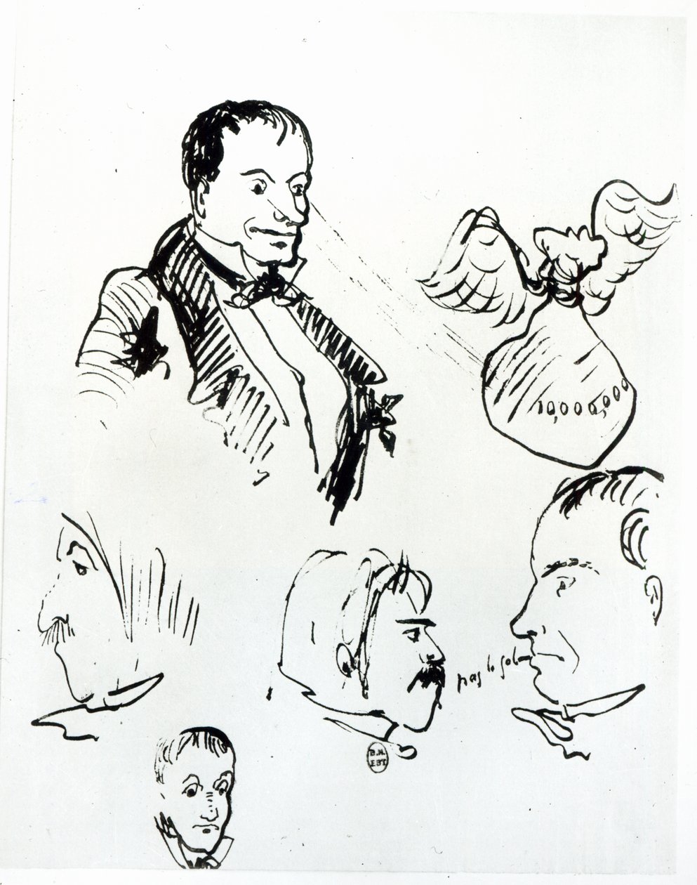 Tres autorretratos y perfiles de Jules Champfleury (1821-89) y Charles Asselineau (1820-74) c.1857-58 de Charles Pierre Baudelaire
