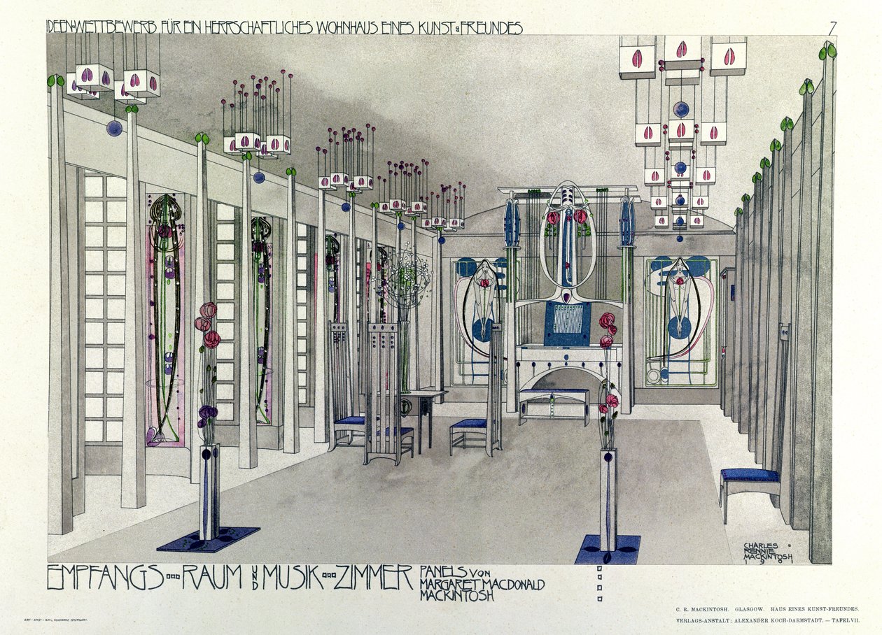 Diseño para una sala de música con paneles de Margaret Macdonald Mackintosh, 1901 de Charles Rennie Mackintosh