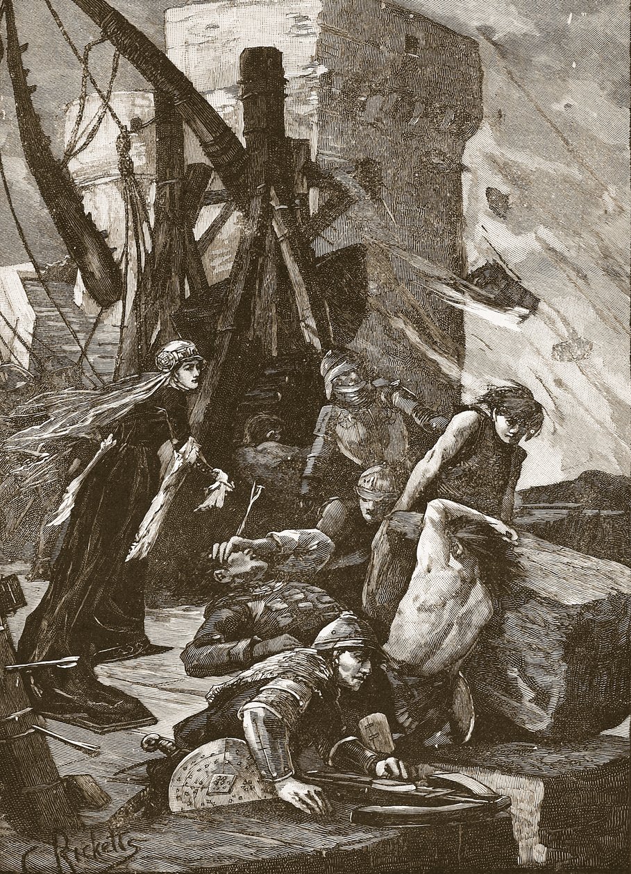 Black Agnes en el asedio del castillo de Dunbar, ilustración de 