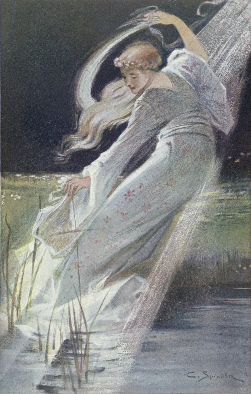 La Dama Blanca del Río Fecht, ilustración de las Leyendas de Alsacia por Georges Spetz, 1905 de Charles Spindler
