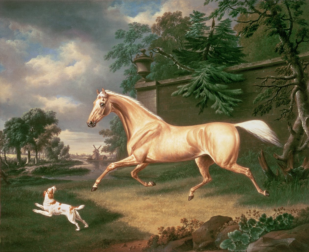 Un palomino asustado por una tormenta con un spaniel, 1814 de Charles Towne
