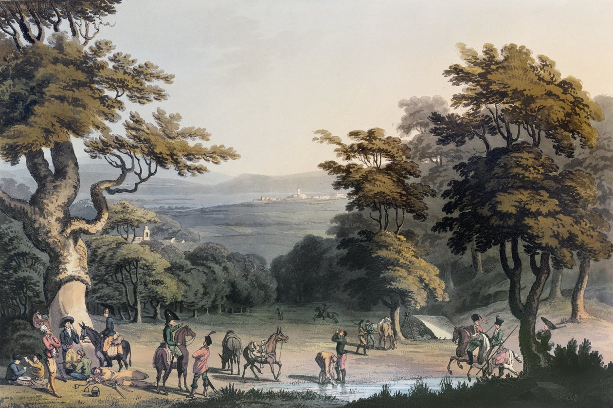 Vista distante de Ciudad Rodrigo tomada desde el robledal cerca del pueblo de Espeja, 1813 de Charles Turner