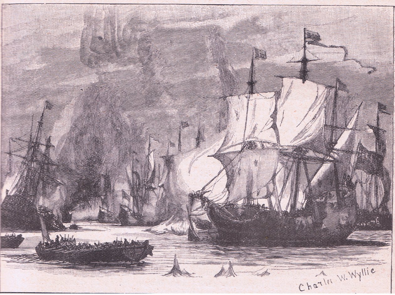 Combate naval frente al cabo Passaro AD 1718 de Charles William Wyllie
