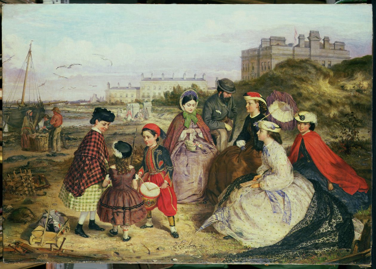 Una familia victoriana en la playa de Charles Wynne Nicholls