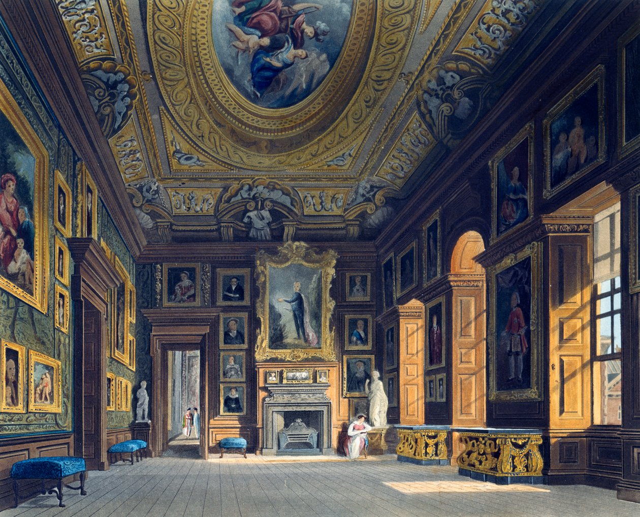 Salón de la Reina Carolina, grabado de Thomas Sutherland (1785-1838), basado en el diseño de Charles Wild (1781-1835), de La Historia de las Residencias Reales de Charles (after) Wild