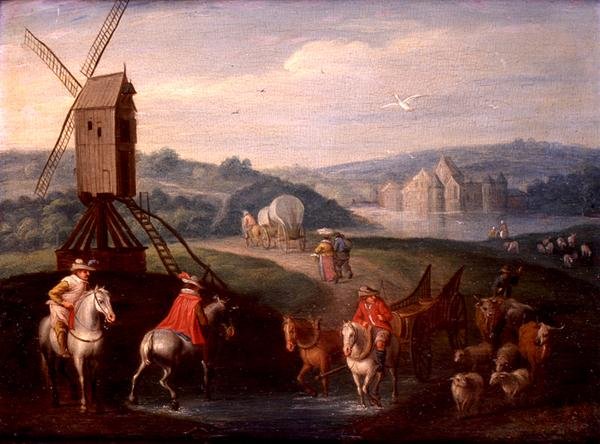 Paisaje con un molino de viento de Charles (circle of) Beschey
