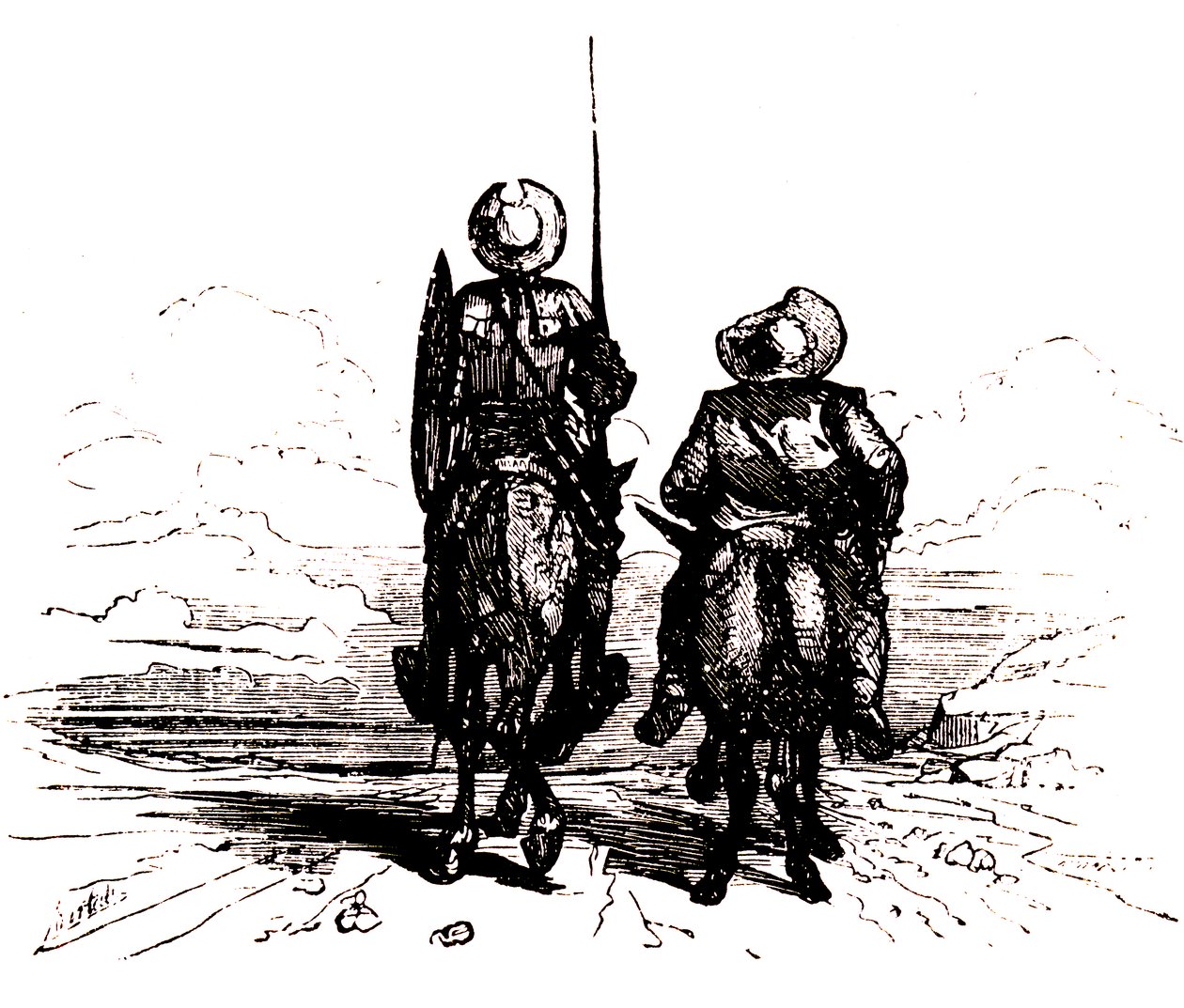 Don Quijote en su caballo, junto a Sancho en su burro de Charles Albert d