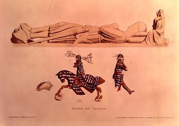Efigie de la tumba del caballero Aymer De Valence, Conde de Pembroke (m.1324), pub. 1811 de Charles Alfred Stothard