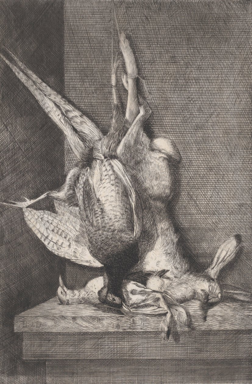 Trofeo de caza con aves de caza y conejo, 1850-1900 de Charles Alphonse Deblois