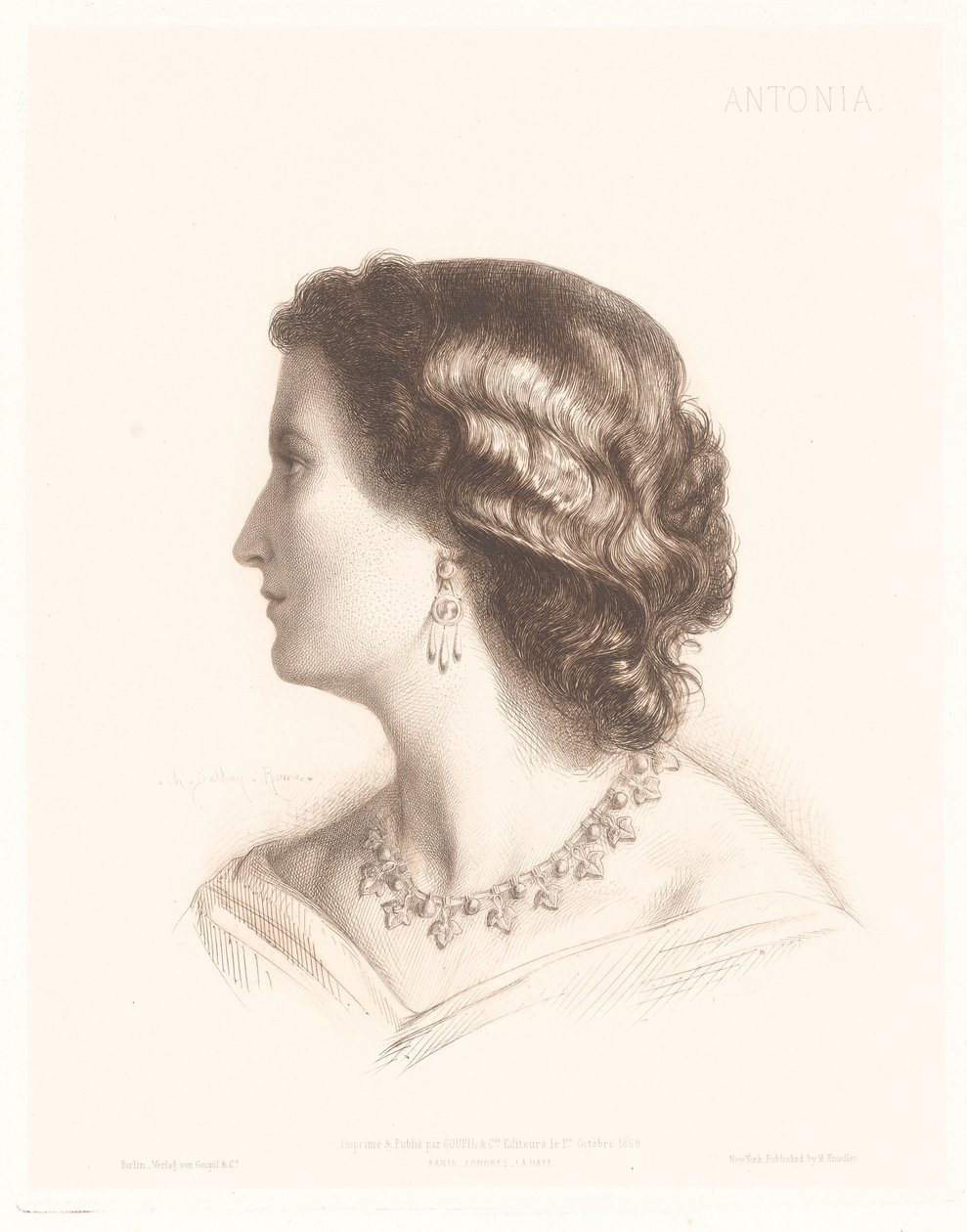 Retrato de una mujer italiana antonia. (título en el objeto) Retratos de mujeres italianas (título de la serie) de Charles Alphonse Paul Bellay