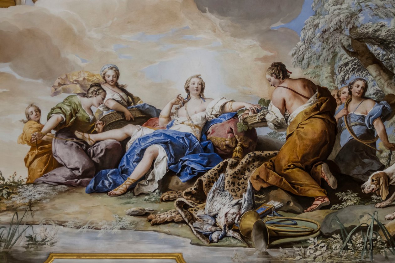 Descanso de Diana entre ninfas, de Charles-Andre van Loo (1705-1765), fresco de Charles André van Loo