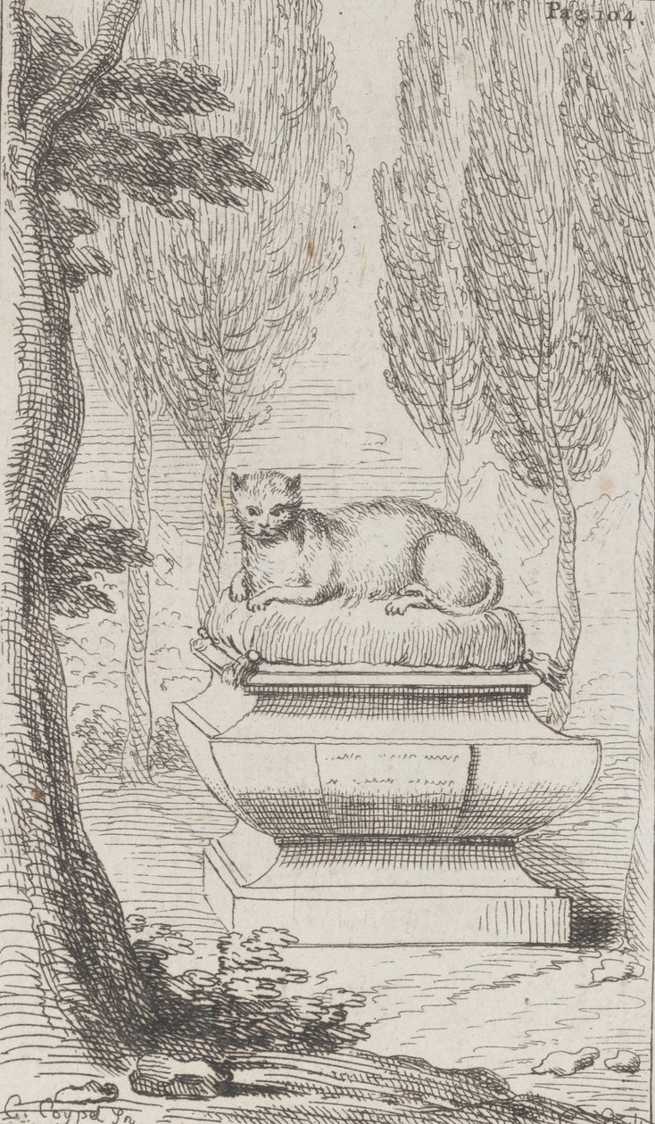 Gato sobre una tumba de Charles Antoine Coypel