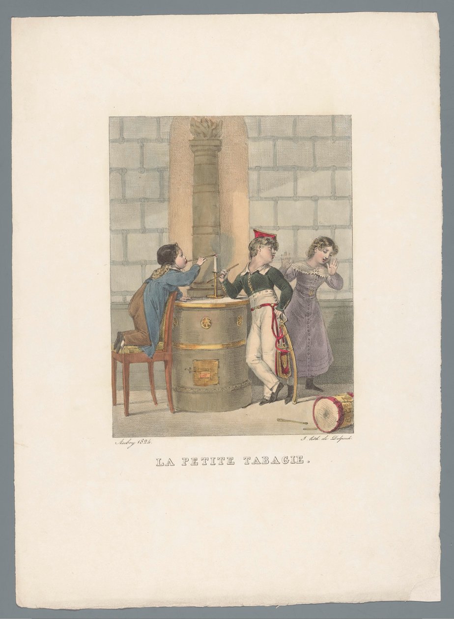 Dos niños experimentan con el tabaco La petite tabagie (título sobre objeto) Juego de niños y travesuras (título de la serie) Les jeux de l