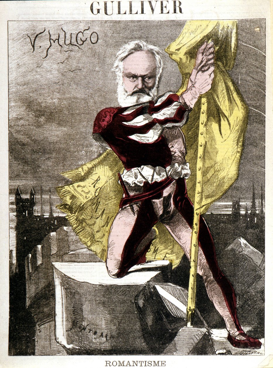 Caricatura de Victor Hugo por Georges Montbard (1841-1905). "Gulliver - Romanticismo" de Charles Auguste Loye