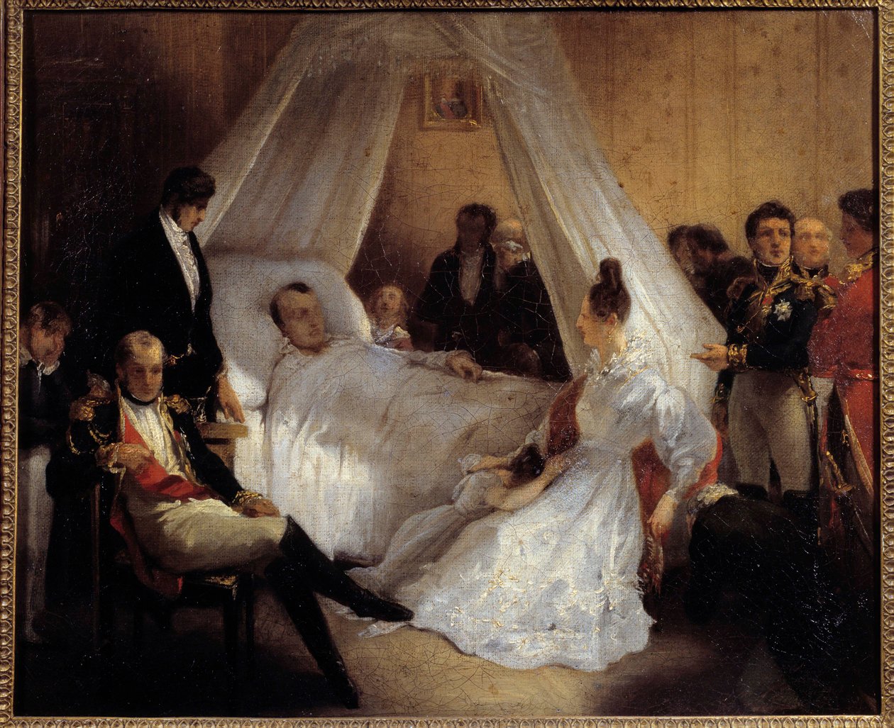 Emperador Napoleón I (1769-1821) en su lecho de muerte 5/05/1821 en la isla de Santa Elena de Charles Auguste Steuben