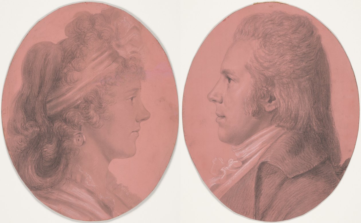 Retratos de Georges Arnold Fitzwilliam y retrato de Eleanor Ramsay Fitzwilliam; un conjunto de dos de Charles Balthazar Julien Févret de Saint-Mémin