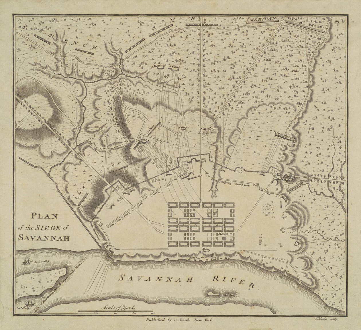 Plano del sitio de Savannah, 1796 de Charles Balthazar Julien Févret de Saint Mémin