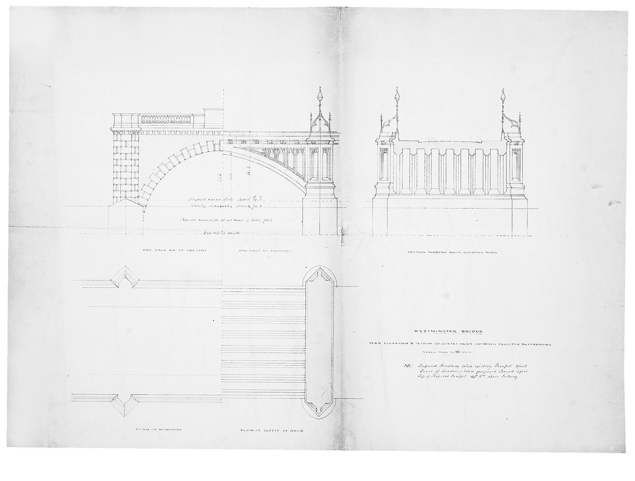 Diseño y elevación para el Puente de Westminster de Charles Barry