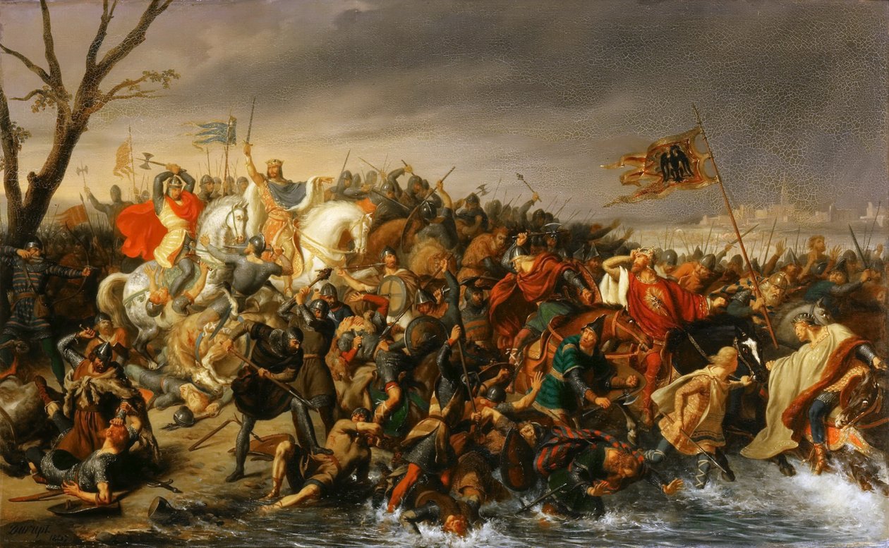 Lotario de Francia derrota al Emperador Otón II en las orillas del Aisne, octubre 978 de Charles Barthelemy Jean Durupt