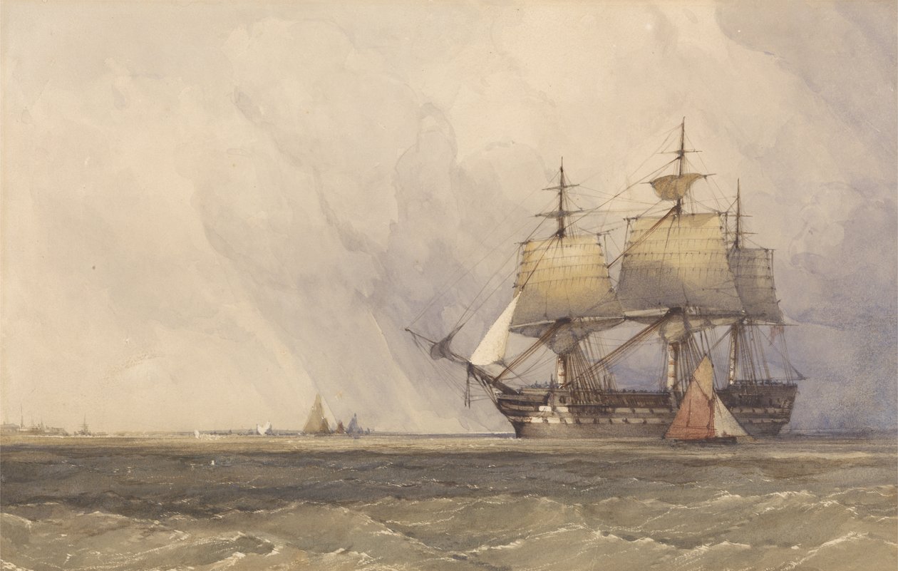 Escena costera con barcos de Charles Bentley