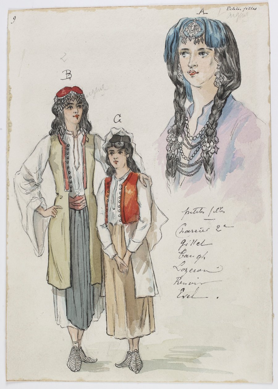Holmès - La Montaña Negra - diseños de vestuario de Charles Bianchini - 09. Niñas. Señoritas Charrier 2e, Gillet, Taugh, Lozeran, Renoir, Evel de Charles Bianchini