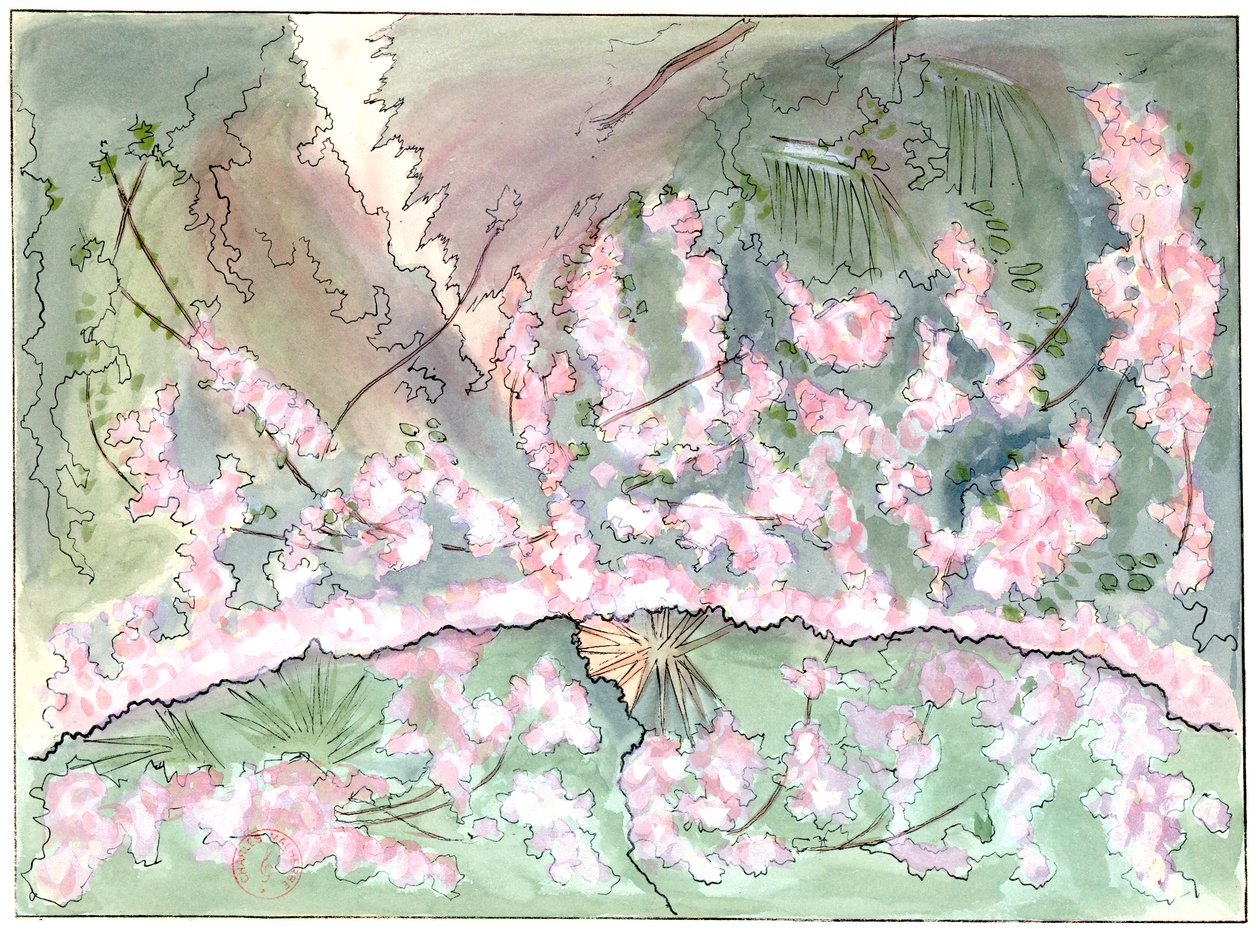 Massenet - Esclarmonde - Decorado de Charles Bianchini - Acto 2, escena 1, Cortina rosa descendiendo - dibujo de G. Stein, 1889 (c) de Charles Bianchini