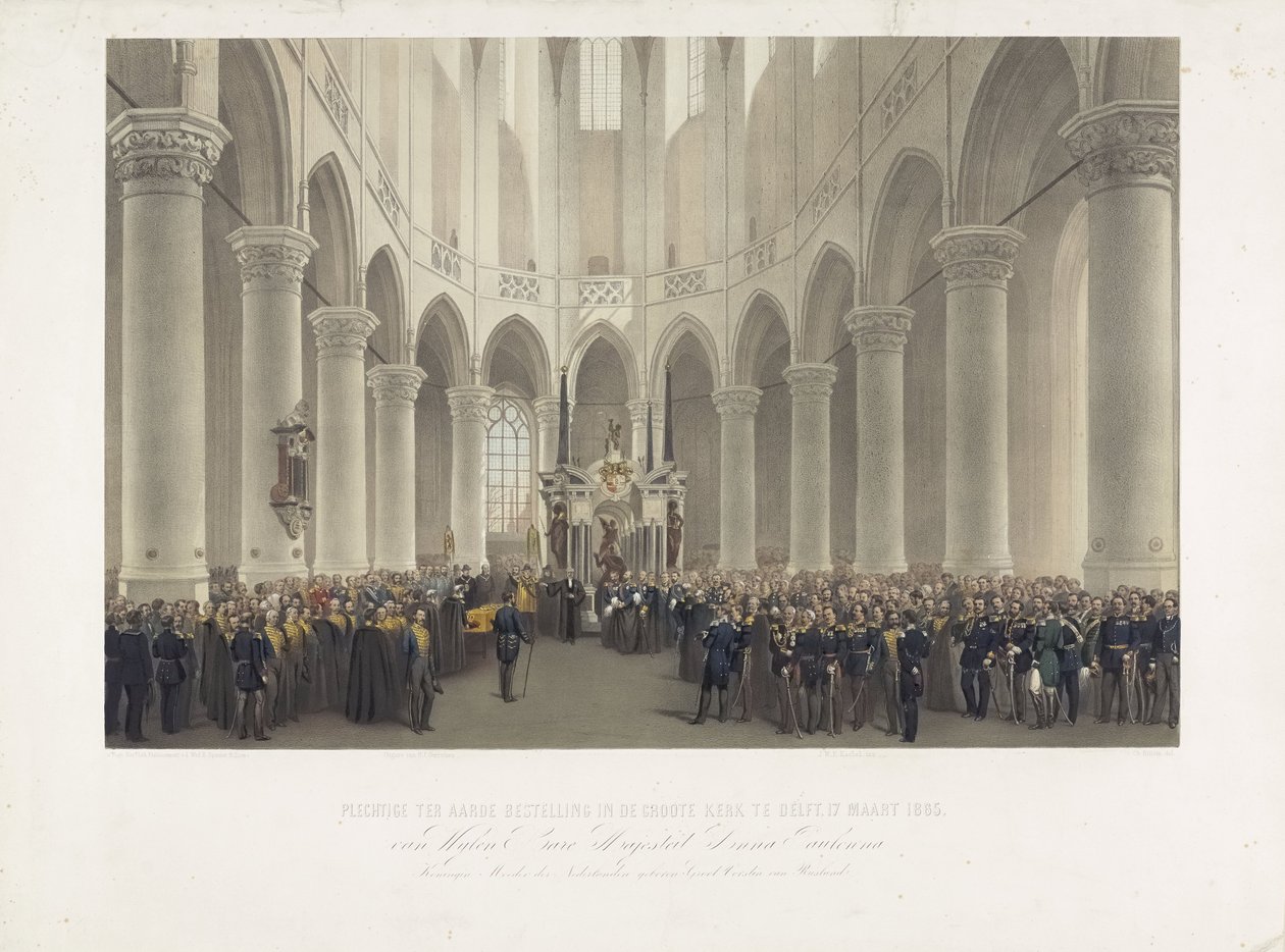 Entierro solemne en Groote Kerk en Delft, 17 de marzo de 1865, de Su Majestad Anna Pavlovna, Reina Madre de los Países Bajos, Gran Príncipe de Rusia (título sobre el objeto) de Charles Billoin