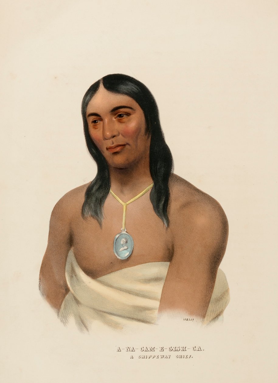 A-NA-CAM-E-GISH-CA. A CHIPPEWA CHIEF, de Historia de las Tribus Indias de Norteamérica. de Charles Bird King