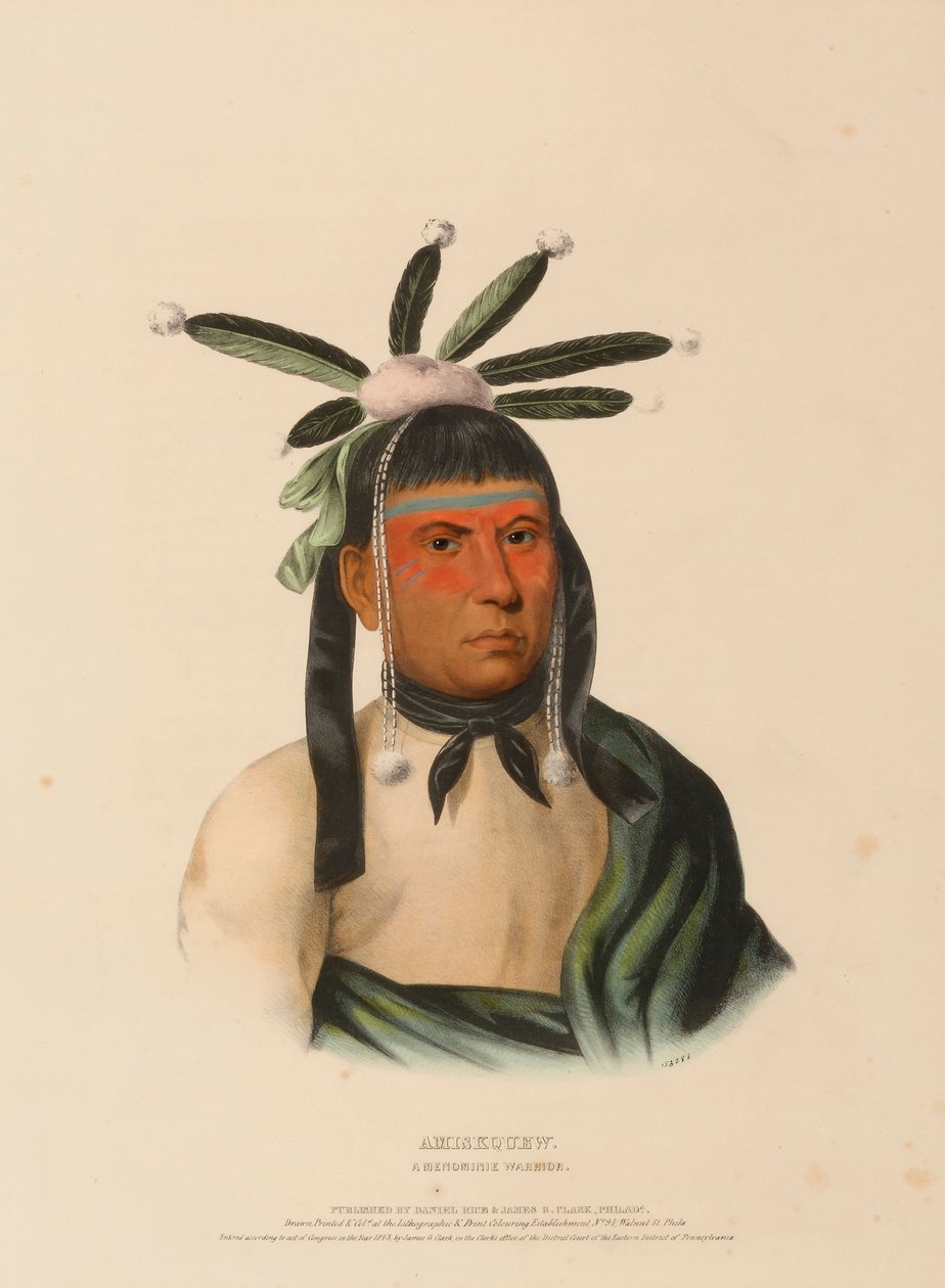 AMISKQUEW. A MENOMINIE WARRIOR, de History of the Indian Tribes of North America de Charles Bird King