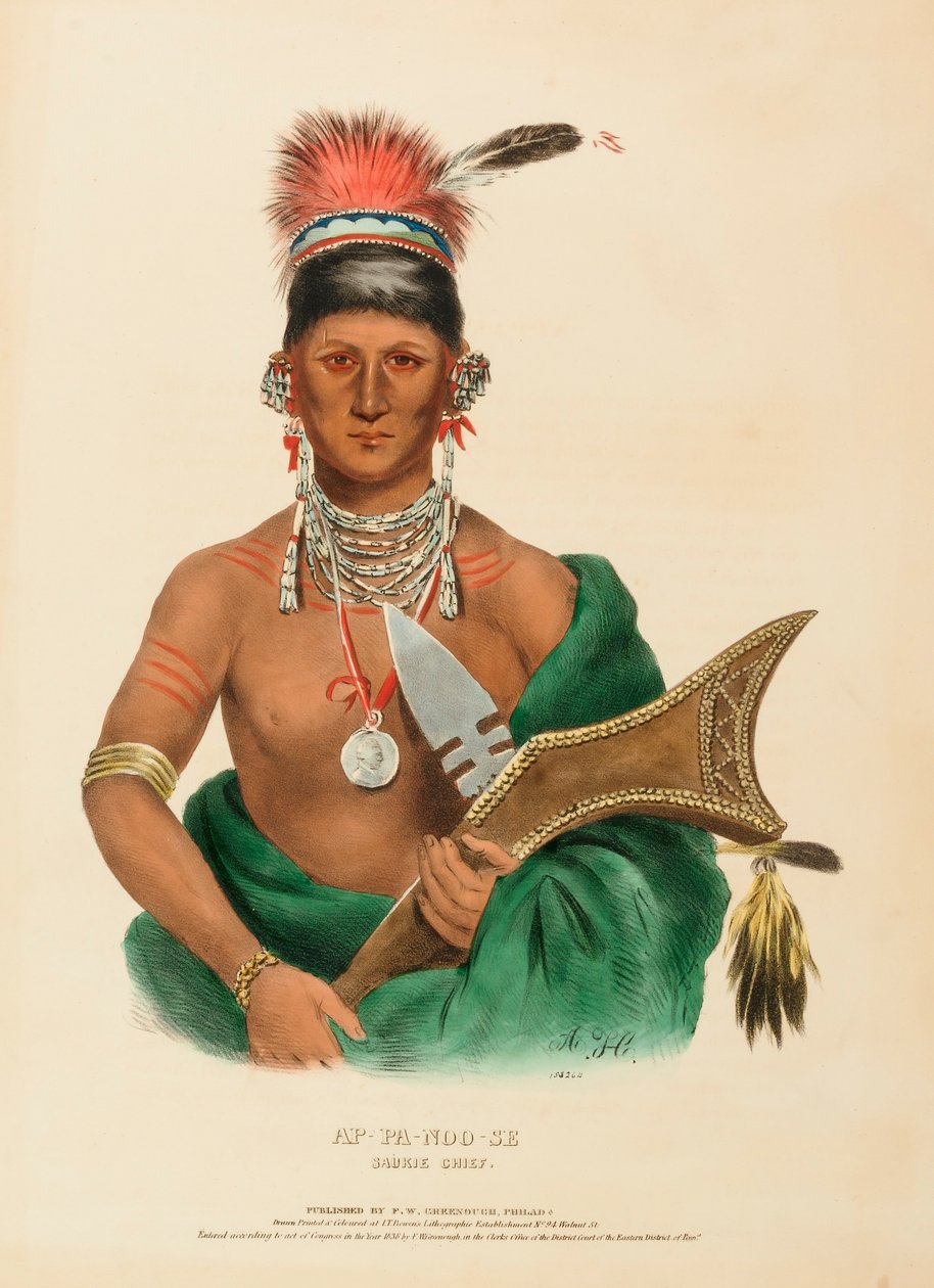 AP-PA-NOO-SE. SAUKIE CHIEF, de Historia de las Tribus Indias de Norteamérica de Charles Bird King