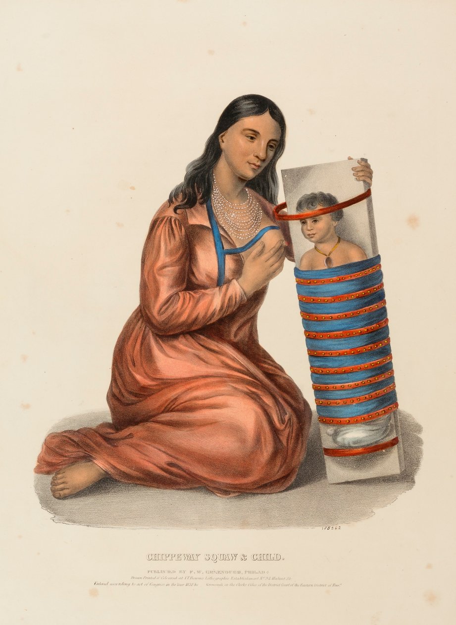 CHIPPEWAY MUJER Y NIÑO, de Historia de las Tribus Indias de Norteamérica de Charles Bird King