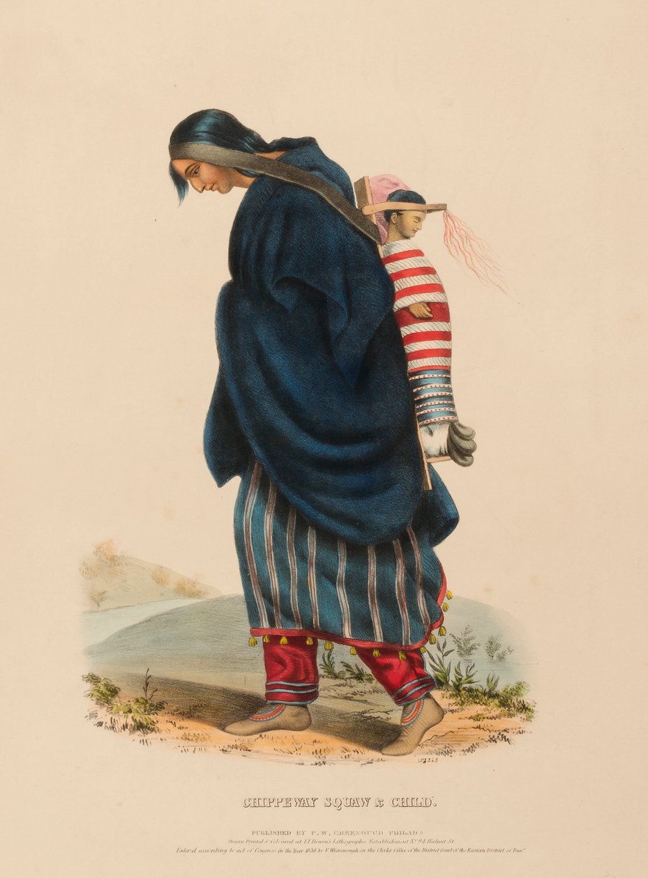 CHIPPEWAY MUJER Y NIÑO, de Historia de las Tribus Indias de Norteamérica de Charles Bird King