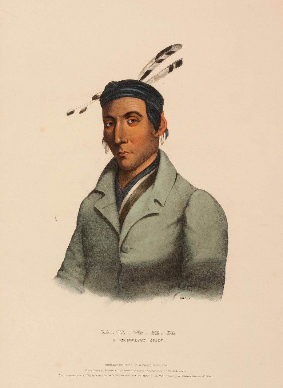 KA-TA-WA-BE-DA. A CHIPPEWAY CHIEF., de History of the Indian Tribes of North America de Charles Bird King