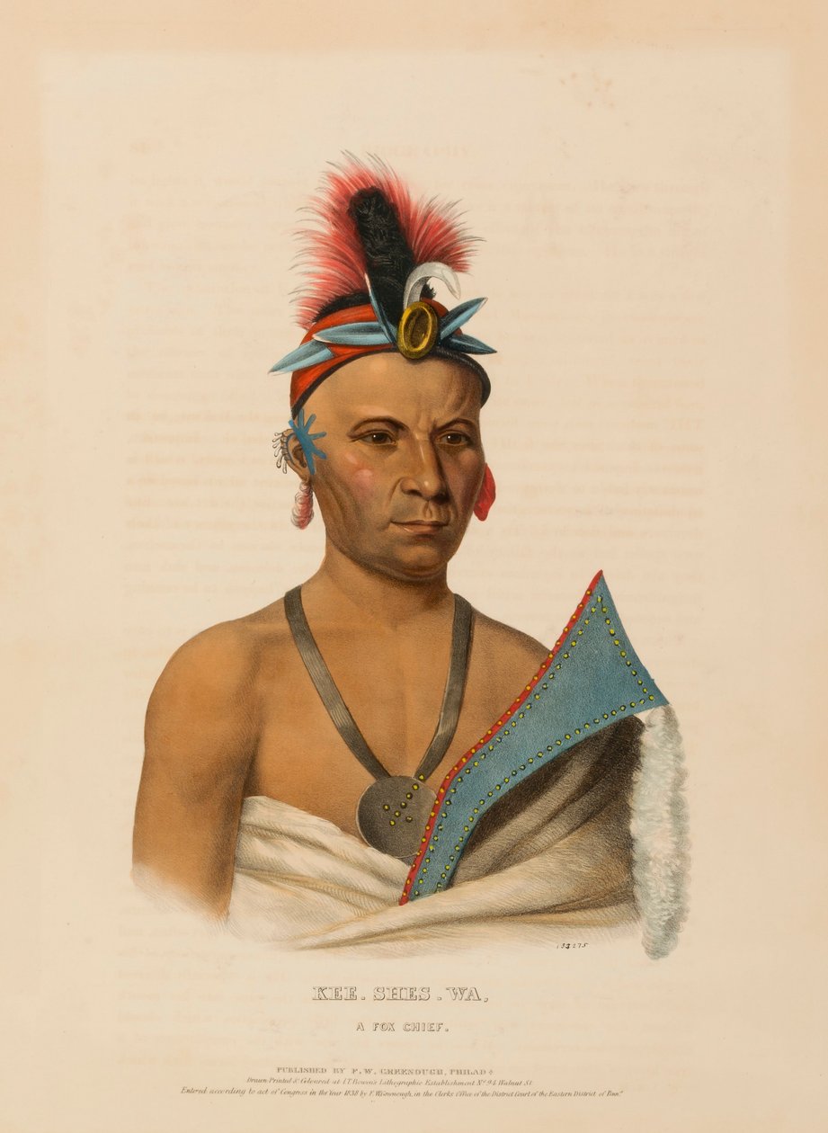 KEE-SHES-WA, JEFE DE LOS FOX, de Historia de las Tribus Indias de Norteamérica. de Charles Bird King