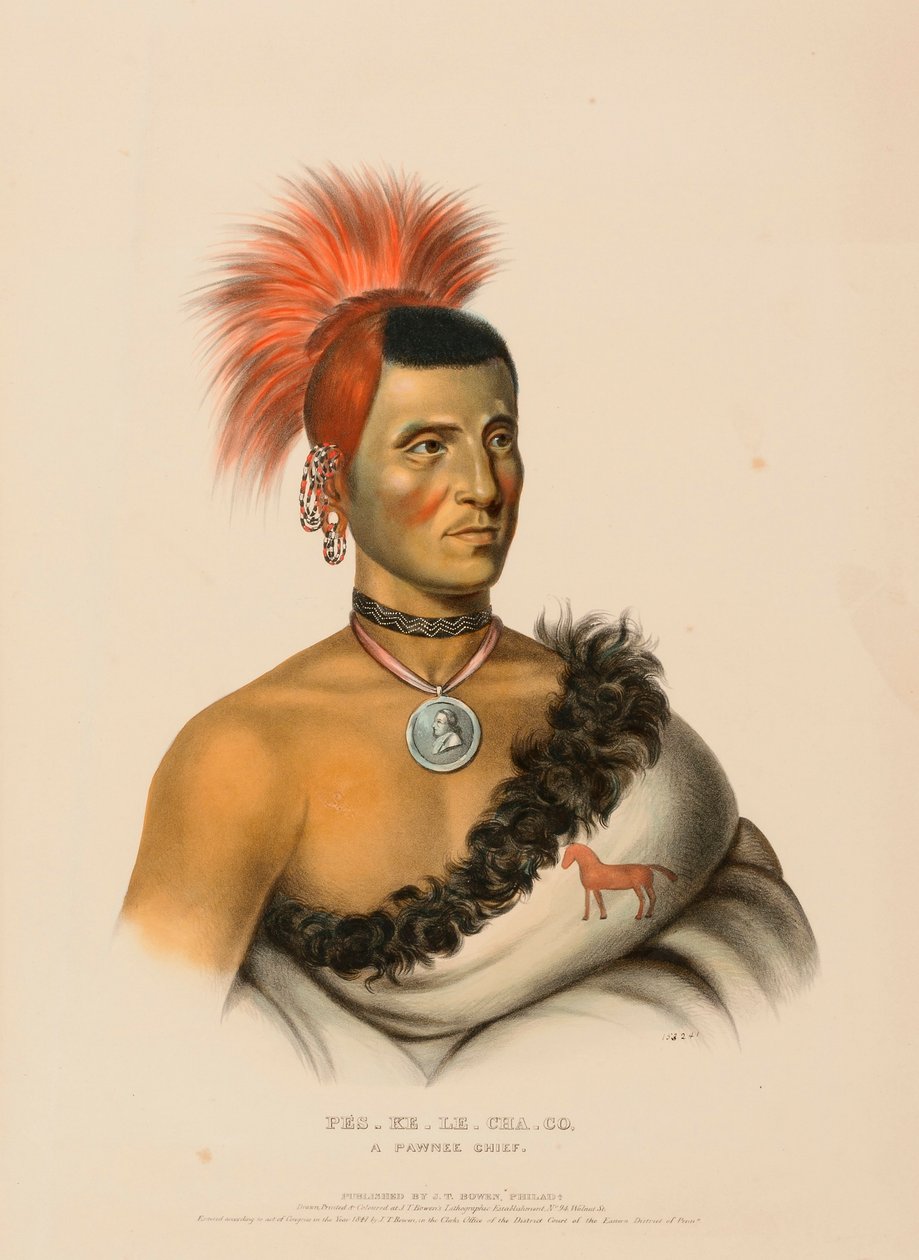 PES-KE-LE-CHA-CO, JEFE PAWNEE, de Historia de las Tribus Indias de Norteamérica de Charles Bird King