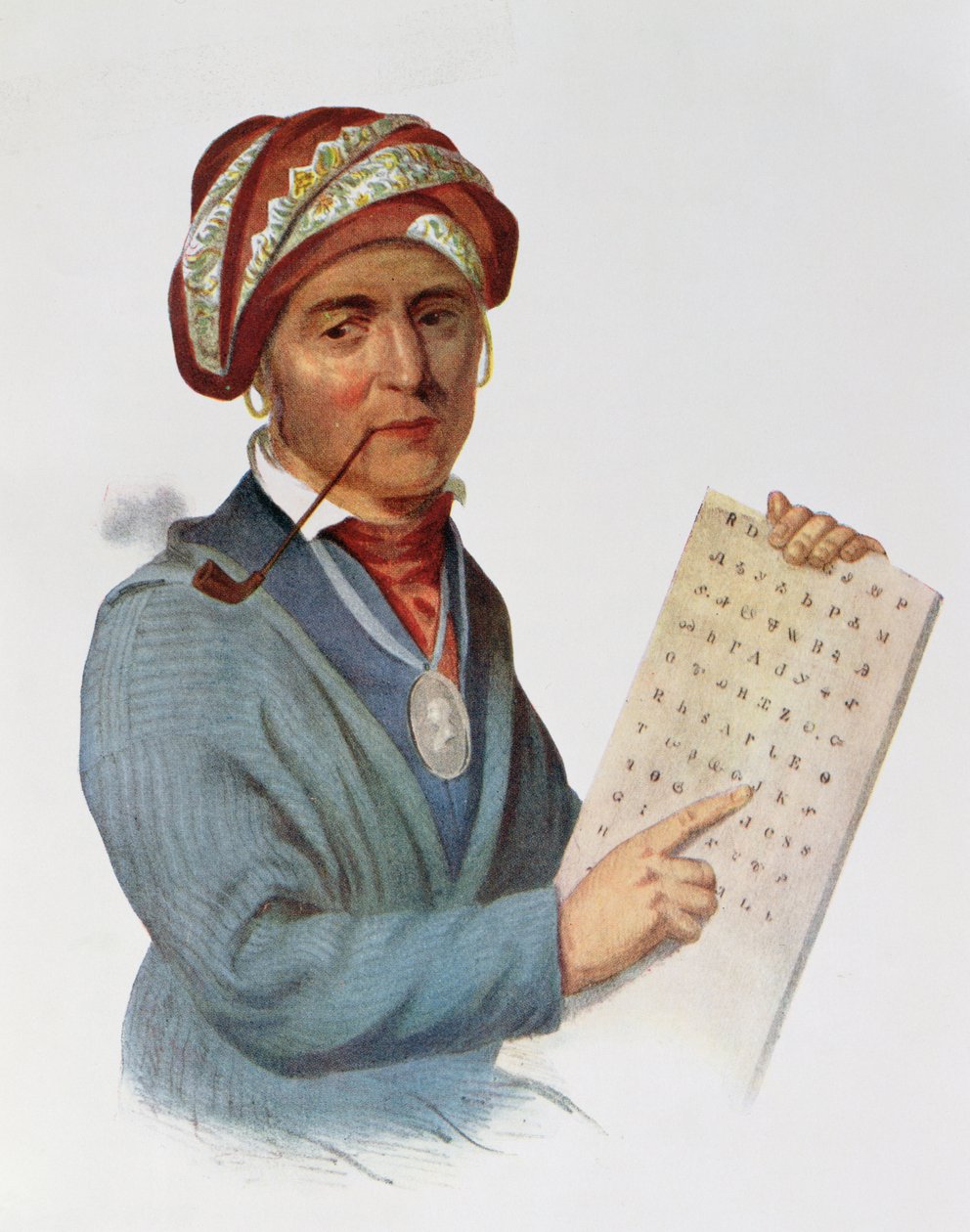 Se-quo-yah o George Guess, 1828, ilustración de 