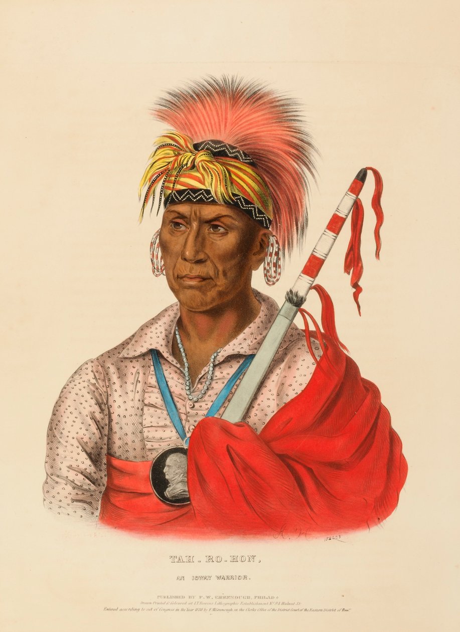 TEH-RO-HON, UN GUERRERO IOWAY, de Historia de las Tribus Indias de Norteamérica de Charles Bird King