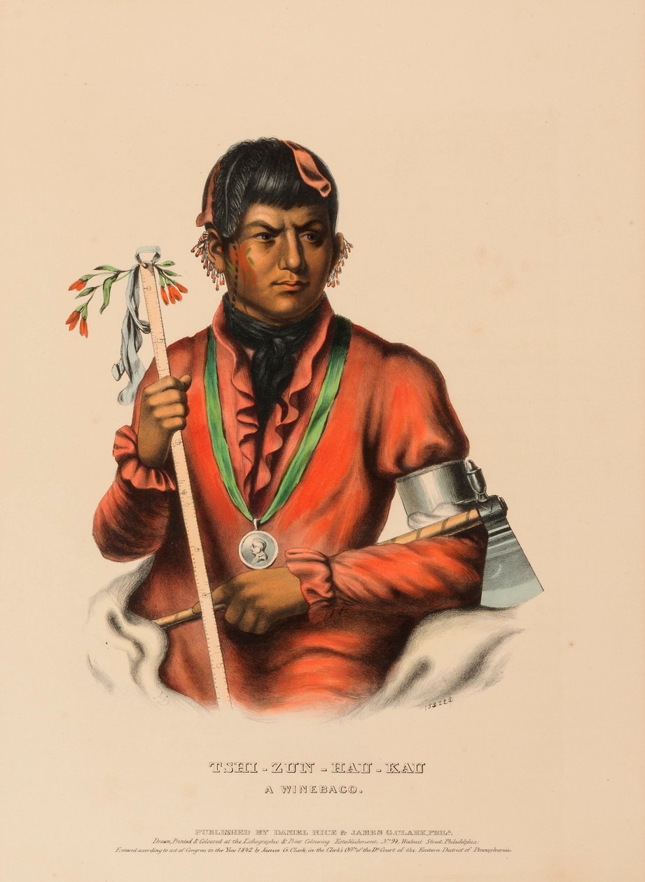 TSHI-ZUN-HAU-KAU. A WINNEBAGO., de Historia de las Tribus Indias de Norteamérica de Charles Bird King