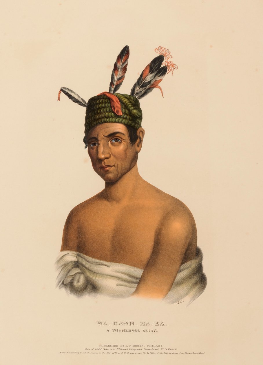 WA-KAWN-HA-KA, UN JEFE WINNEBAGO, de Historia de las Tribus Indias de Norteamérica de Charles Bird King
