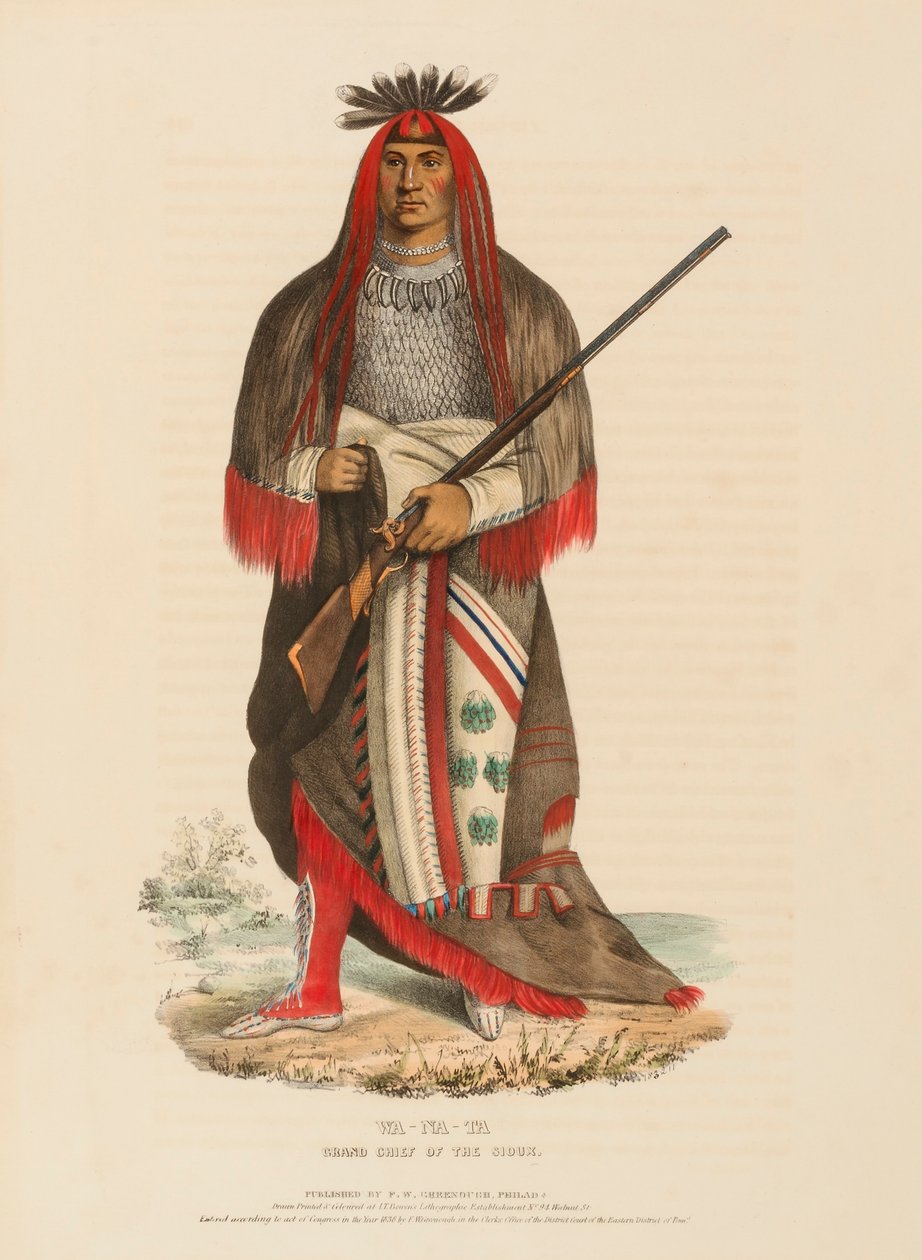 WA-NA-TA. GRAN JEFE DE LOS SIOUX, de Historia de las Tribus Indias de Norteamérica de Charles Bird King