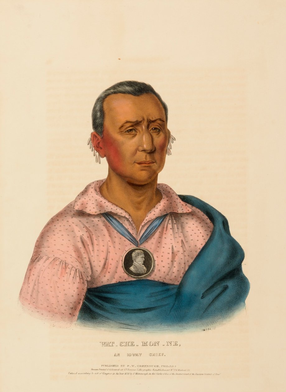 WAT-CHE-MON-NE, UN JEFE IOWAY, de Historia de las Tribus Indias de Norteamérica de Charles Bird King