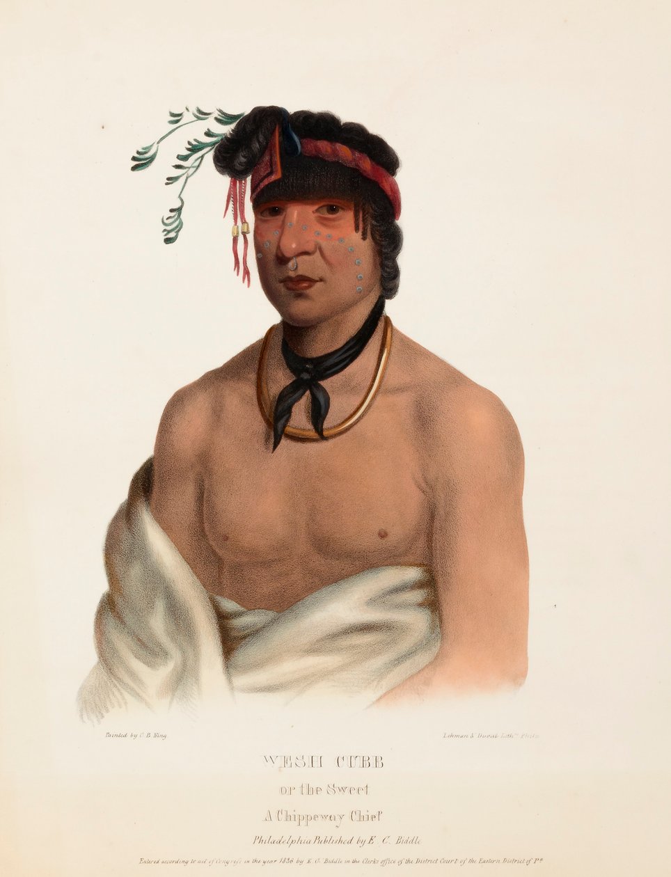 WESH-CUBB. A CHIPPEWAY CHIEF, de History of the Indian Tribes of North America. de Charles Bird King