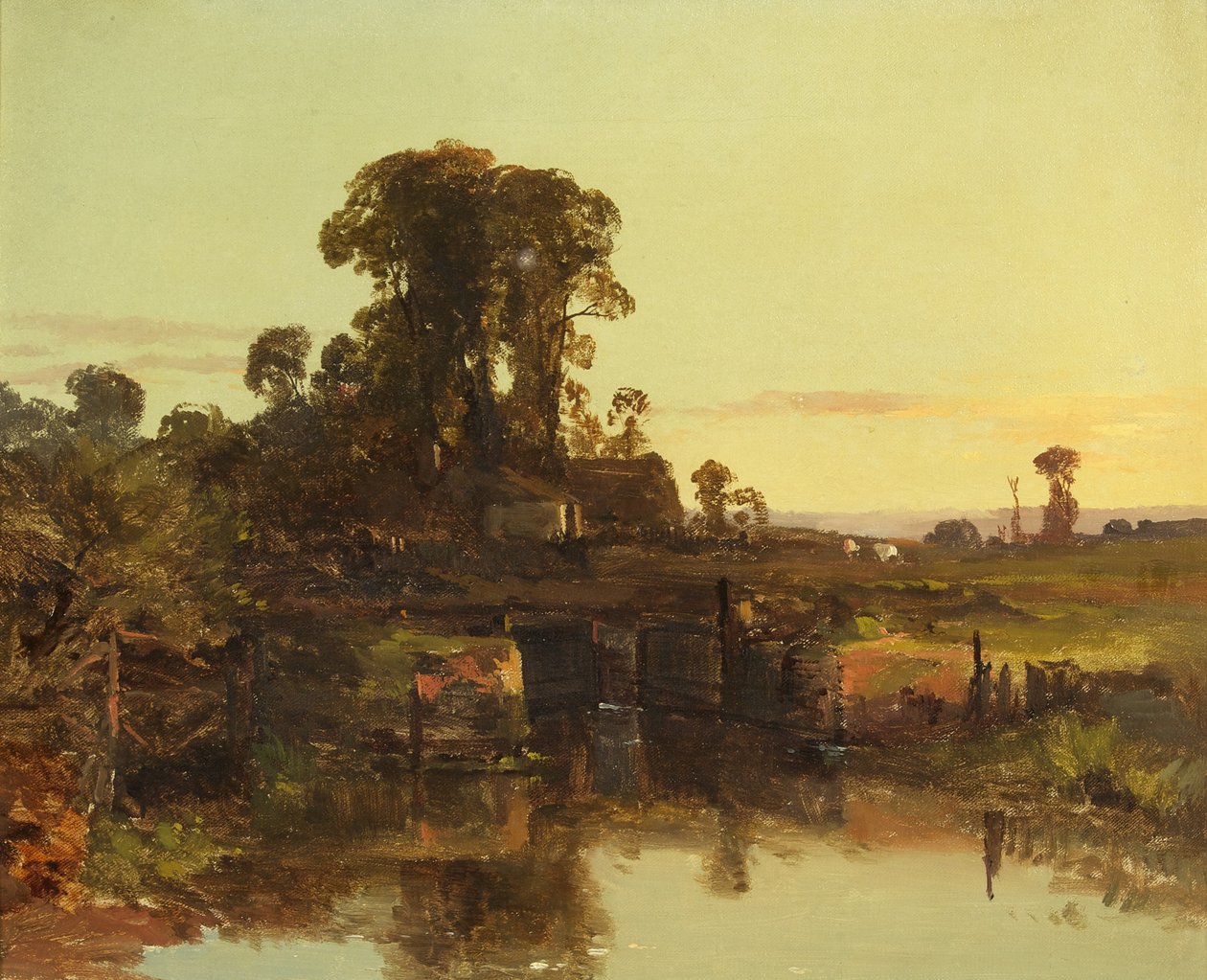 Una vieja esclusa en el Támesis, al atardecer de Charles Branwhite