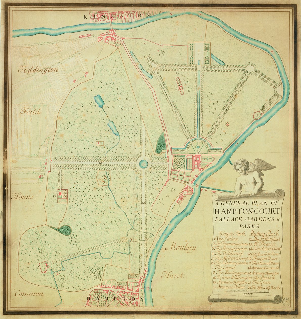 Plan general de los jardines y parques del Palacio de Hampton Court, c.1713 de Charles Bridgeman