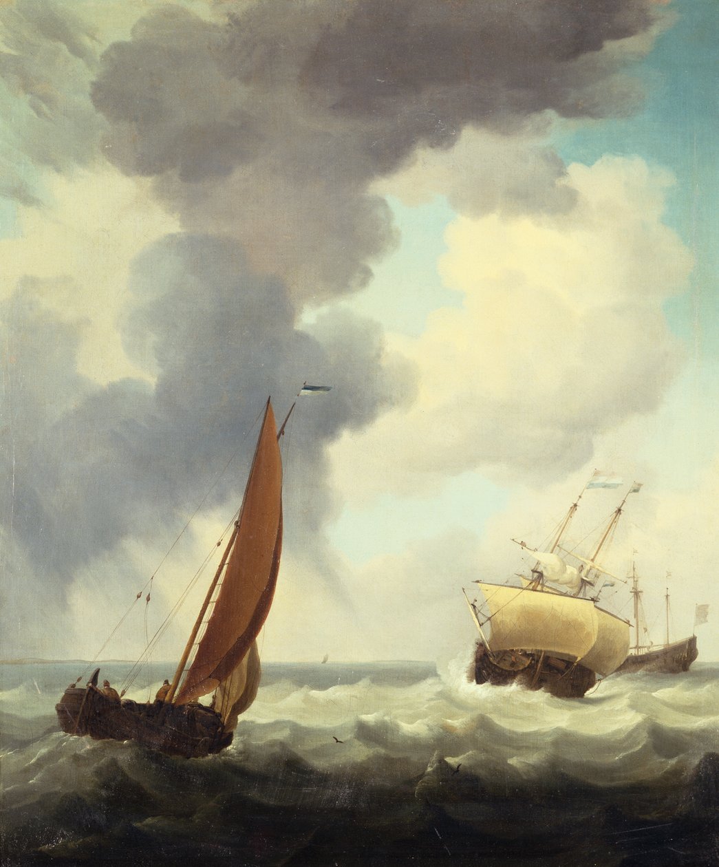 Barcos Mercantes Holandeses y un Comerciante Costero en Mares Agitados de Charles Brooking