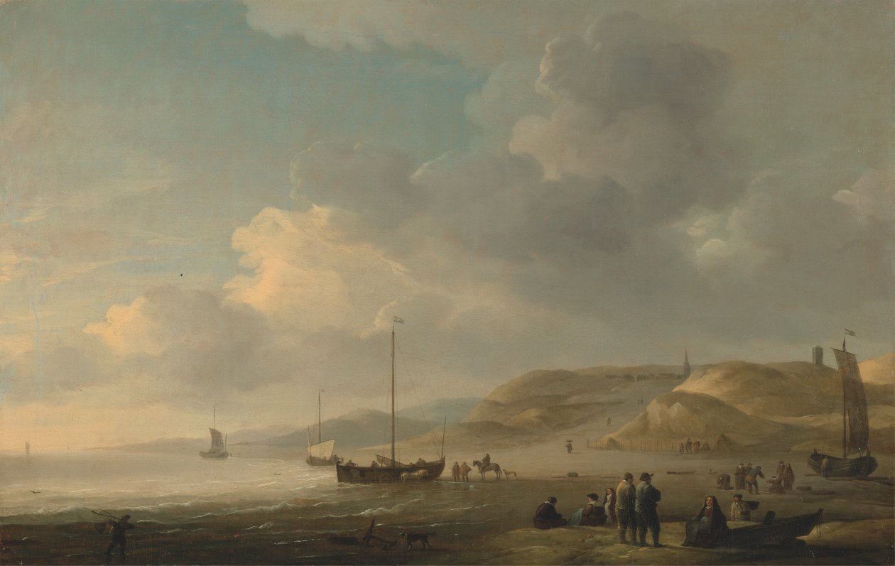 La costa cerca de Scheveningen con rosas pescadoras en la orilla de Charles Brooking