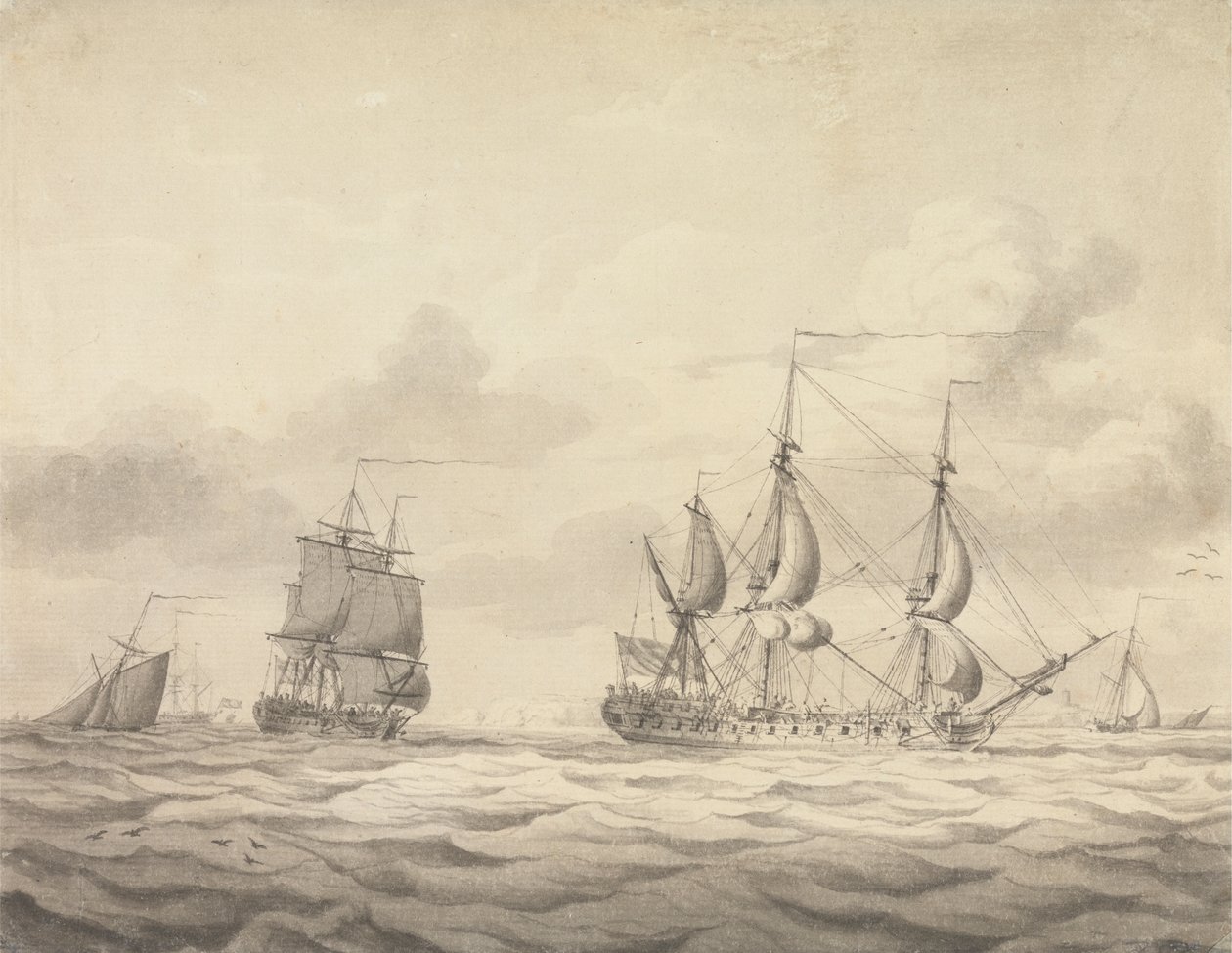 Dos fragatas ante el viento de Charles Brooking