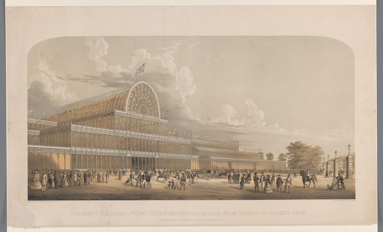 Gezicht en el Palacio de Cristal Transepto (vista exterior) del palacio industrial, de Prince of Wales Gate (título sobre el objeto) de Charles Burton