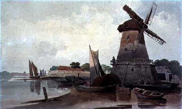Vista del Támesis, con Molino de Viento y Barcos de Charles Calvert